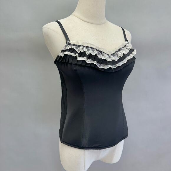 Cacique Black and Gold Lace Bustier Corset Bra Top Size 38C Velvet Trim Goth - Picture 15 of 16